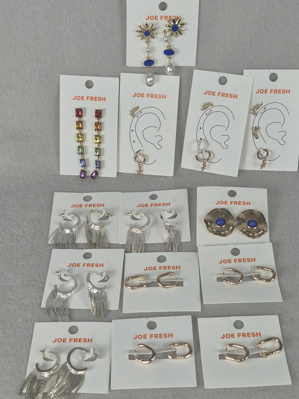 Joe Fresh Silver Tone and  Mixed Earring Set. Bundle of 14 Sets